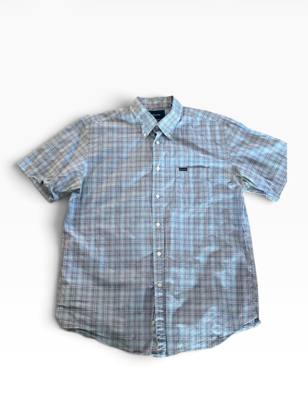 Faconnable Light Blue Plaid Short-Sleeve Button-Down Shirt